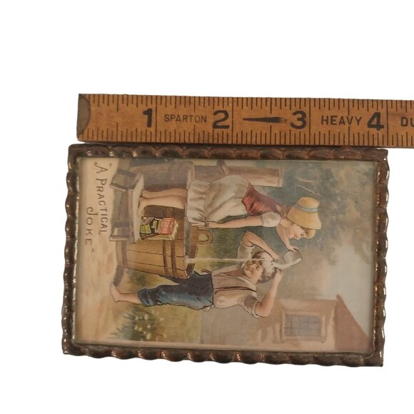Ivorine Victorian Trading Card "A Practical Joke" Framed Silvertone Glass - Picture 3 of 3
